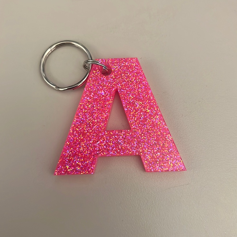 Glitter Pink “A” Keychain